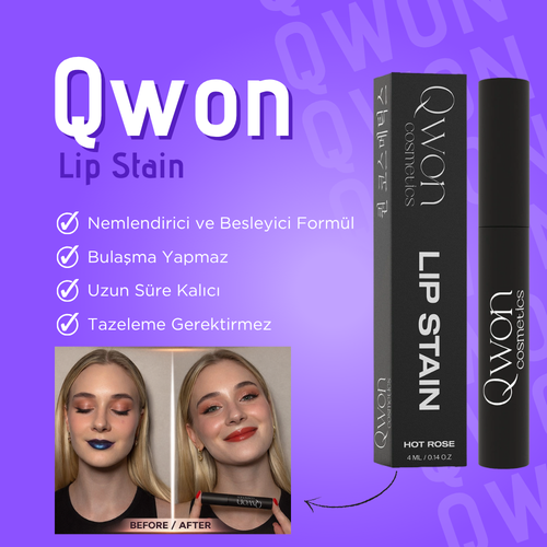 Qwon Lip Stain – +10 Saat Kalıcı & Suya Dayanıklı