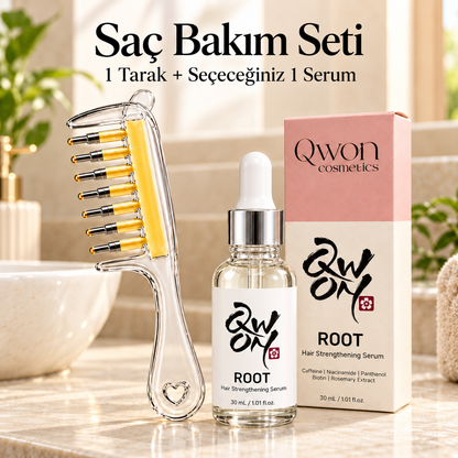 Qwon™ Serum + Hazneli Saç Bakım Tarağı Seti